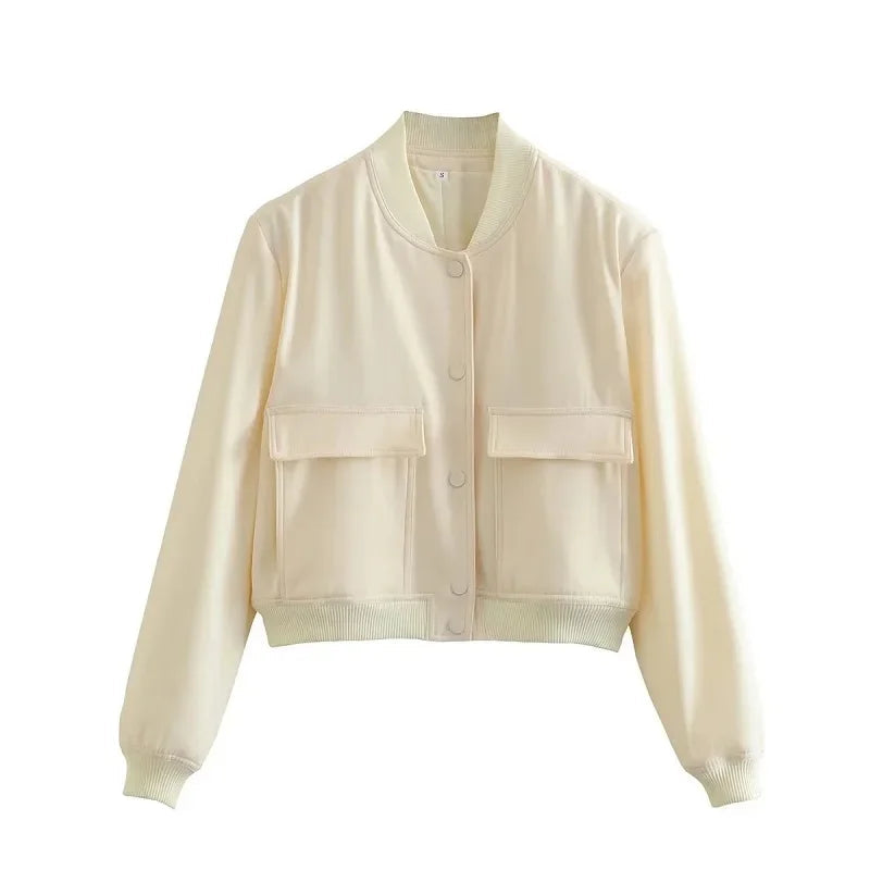 Women’s Cropped Bomber Jacket – Casual Slim Aviator Coat zenton