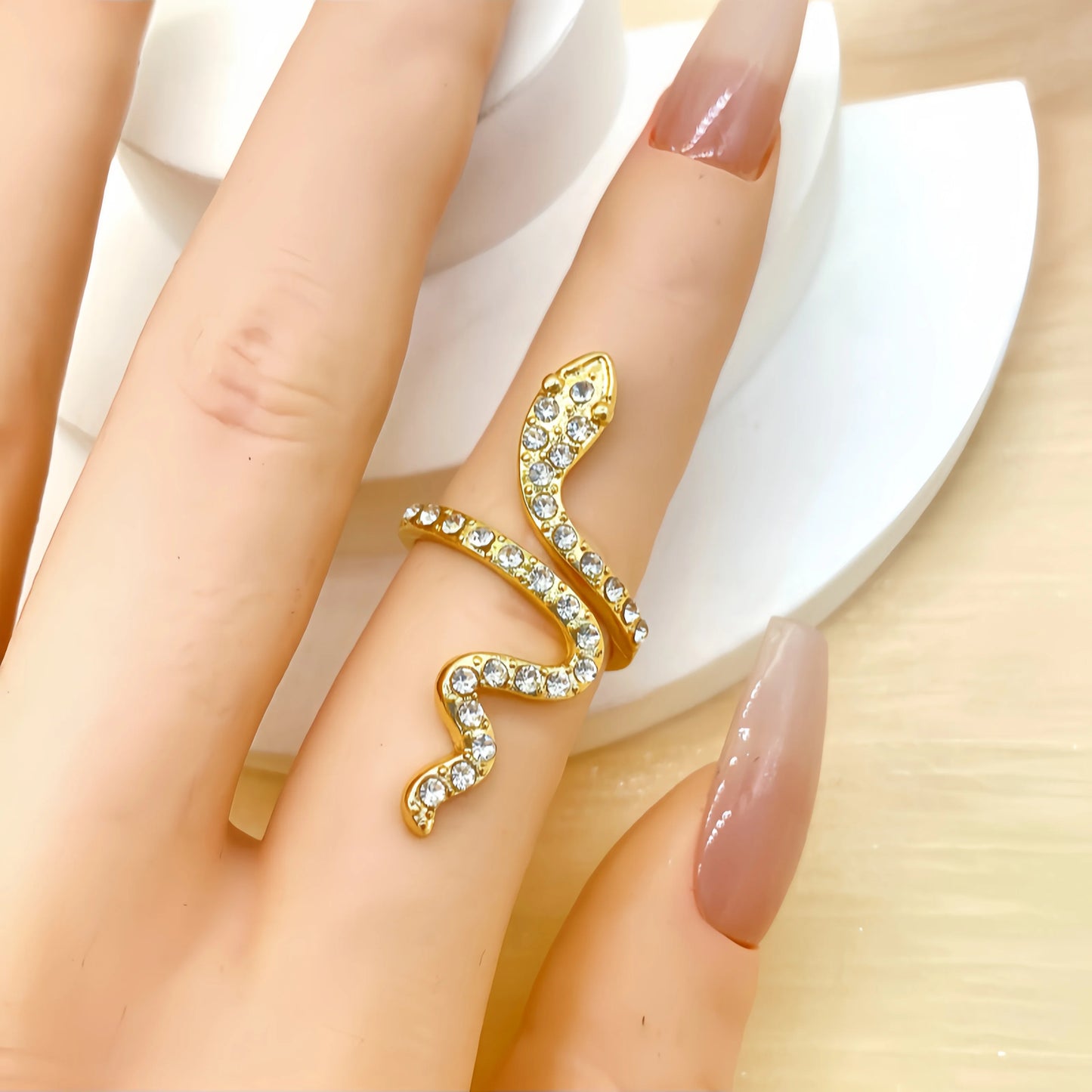 Snake-Shaped Zircon Ring – Artificial Jewellery Set - zenton