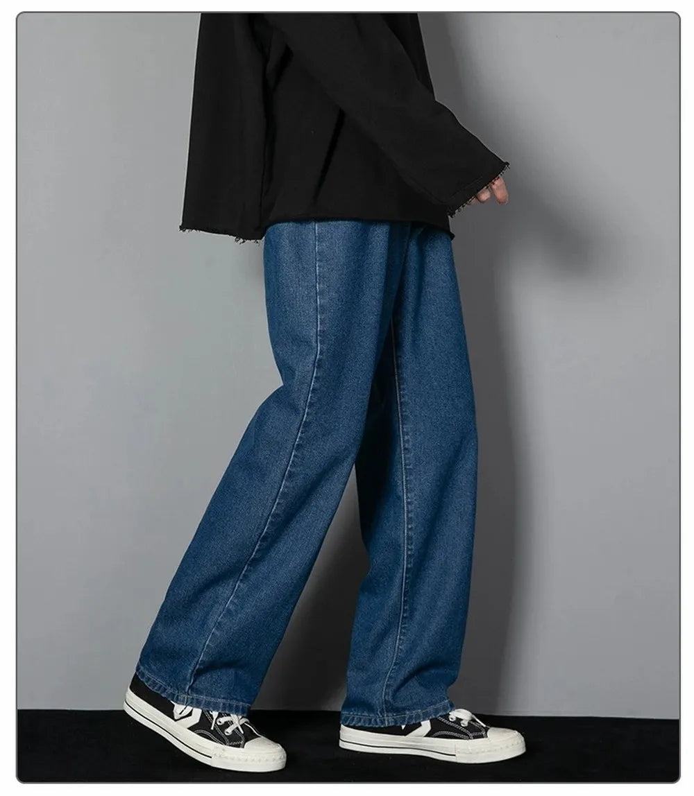 Men’s Wide-Leg Straight Jeans – Solid Color Casual Denim - zenton