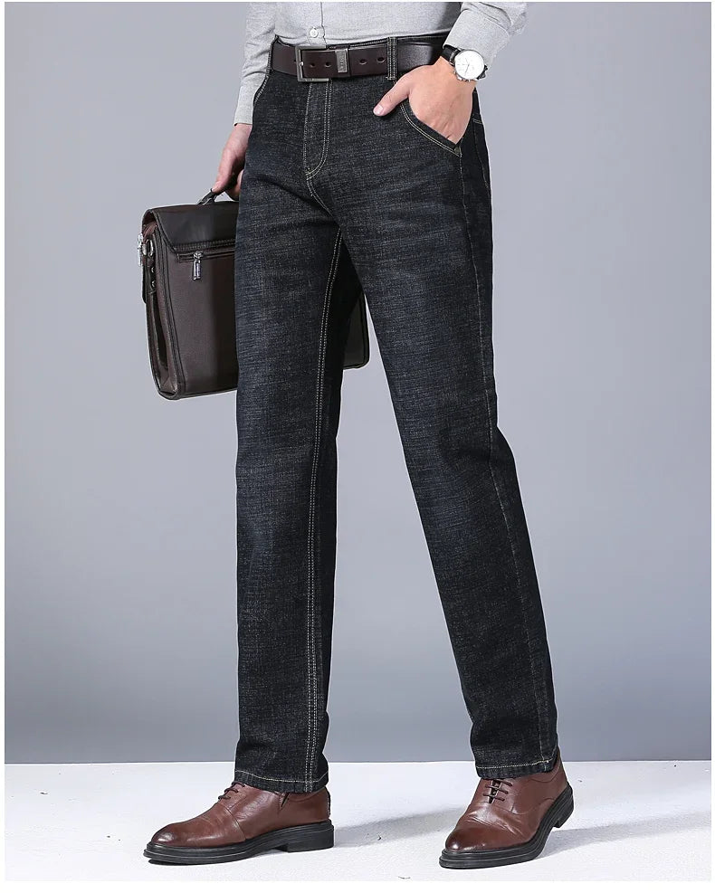 Men’s Business Casual Jeans – Slim Fit Straight Stretch Denim for All-Day Comfort - zenton