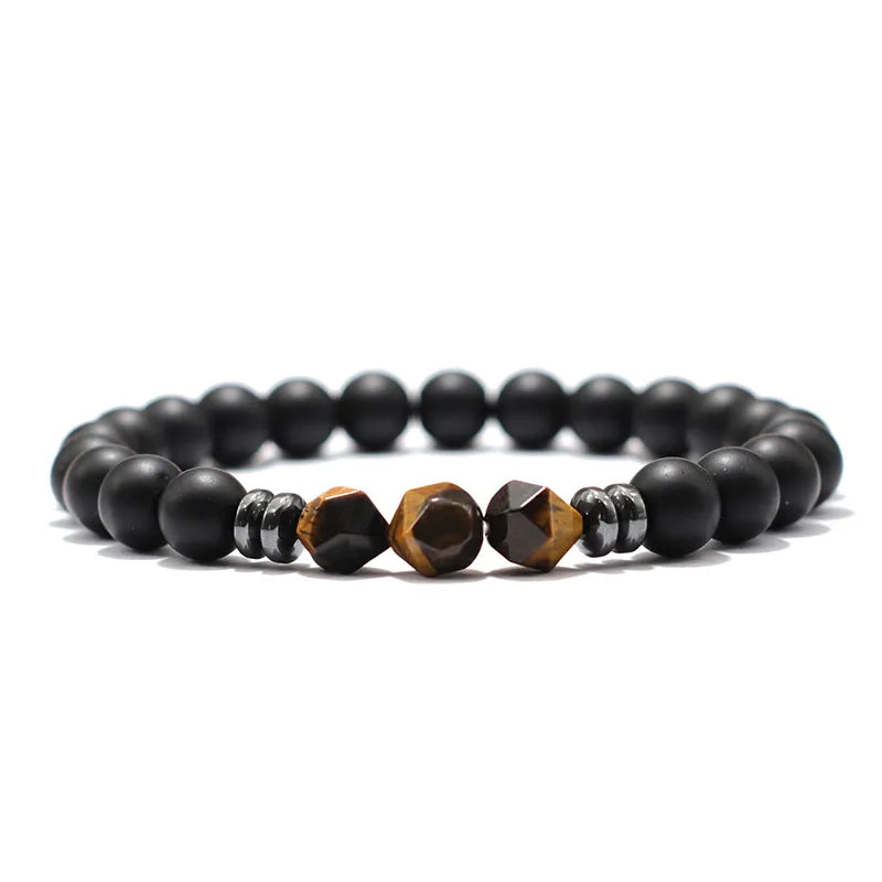 Men’s Black Onyx & Tiger Eye Jewel Beaded Bracelet - zenton