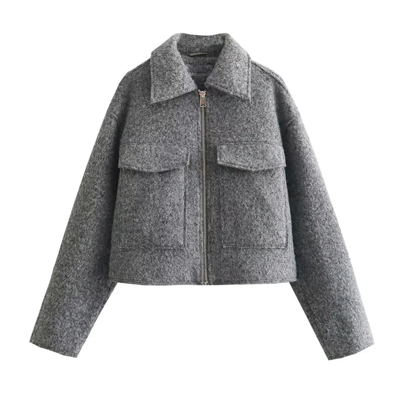 MUJER Tweed Cropped Jackets for Women Autumn Winter Short Coat Jacket Women Zip Crop Demi-season Jacket Woman New in outerwears zenton