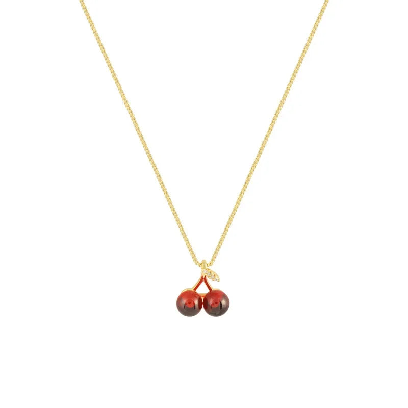 Wine Red Cherry Pendant Necklace – Artificial Jewellery Set - zenton