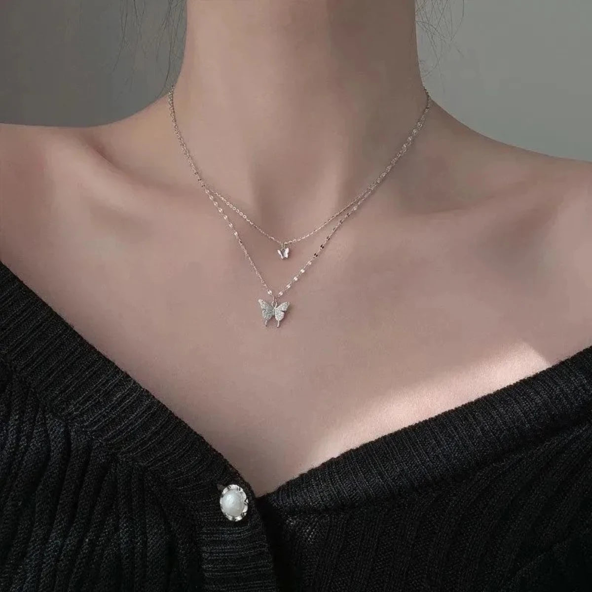 Double Layer Butterfly Necklace – Elegant Jewels for Women - zenton