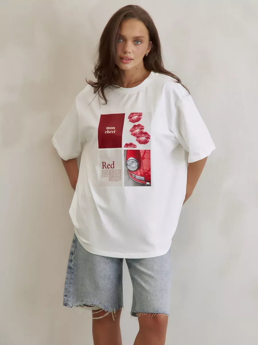 European American Hot Girl American Y2K Design Printed T-shirt Summer Women Ins Pure Cotton High Street Retro Short-sleeved Top zenton