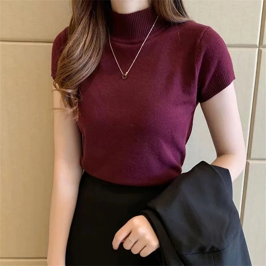 Women’s Cotton Tops for Summer – Short Sleeve Knitted Blouse zenton