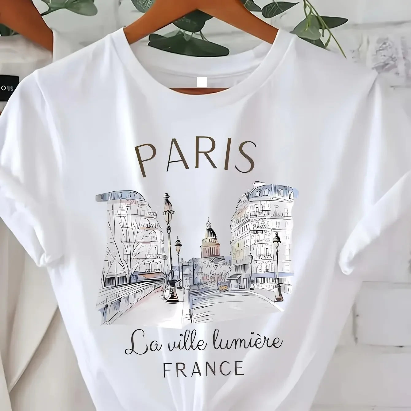 Women’s 90s Paris Print T-Shirt – Summer Spring Casual Tee zenton