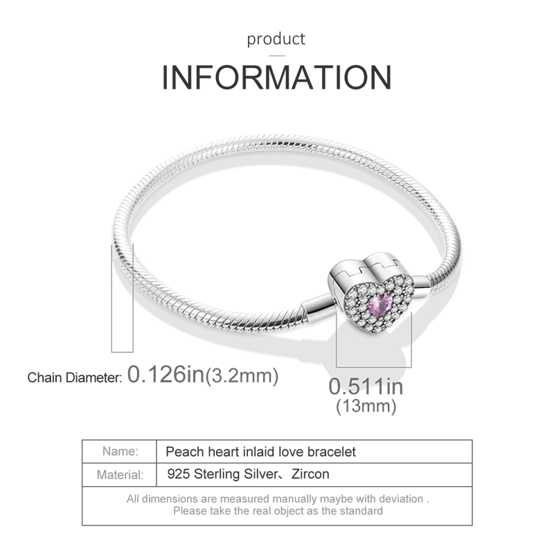 Peach Heart Zircon S925 Silver Jewel Bracelet for Women - zenton
