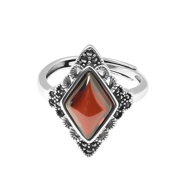 Vintage Red Garnet Jewel Ring in Thai Silver - zenton