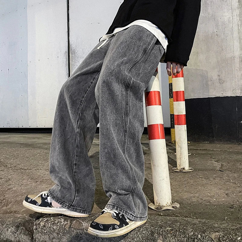 Men’s Korean Style Wide Leg Jeans – Loose Straight Fit Casual Jeans - zenton