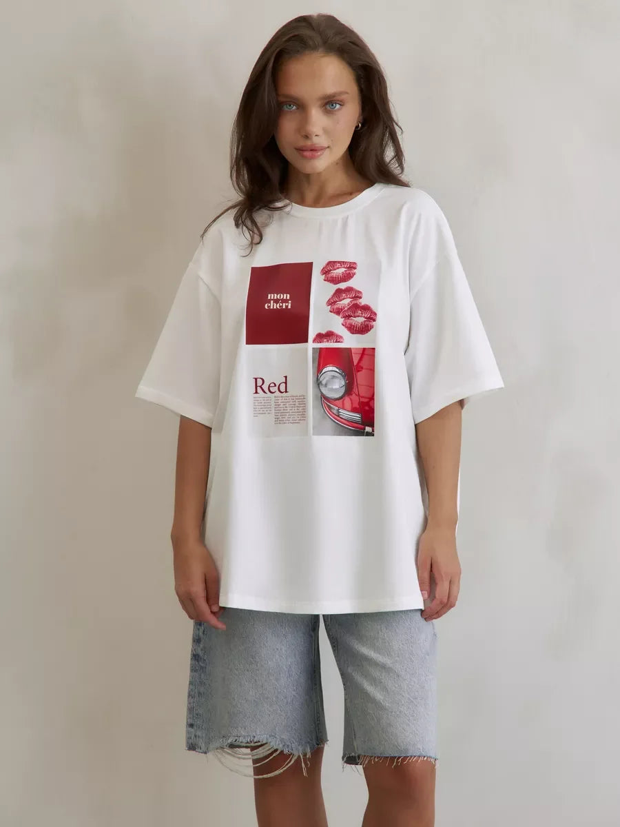 European American Hot Girl American Y2K Design Printed T-shirt Summer Women Ins Pure Cotton High Street Retro Short-sleeved Top zenton