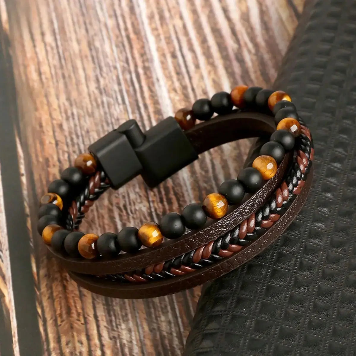 Layered Leather & Tiger Eye Bracelet – Handmade Jewels - zenton