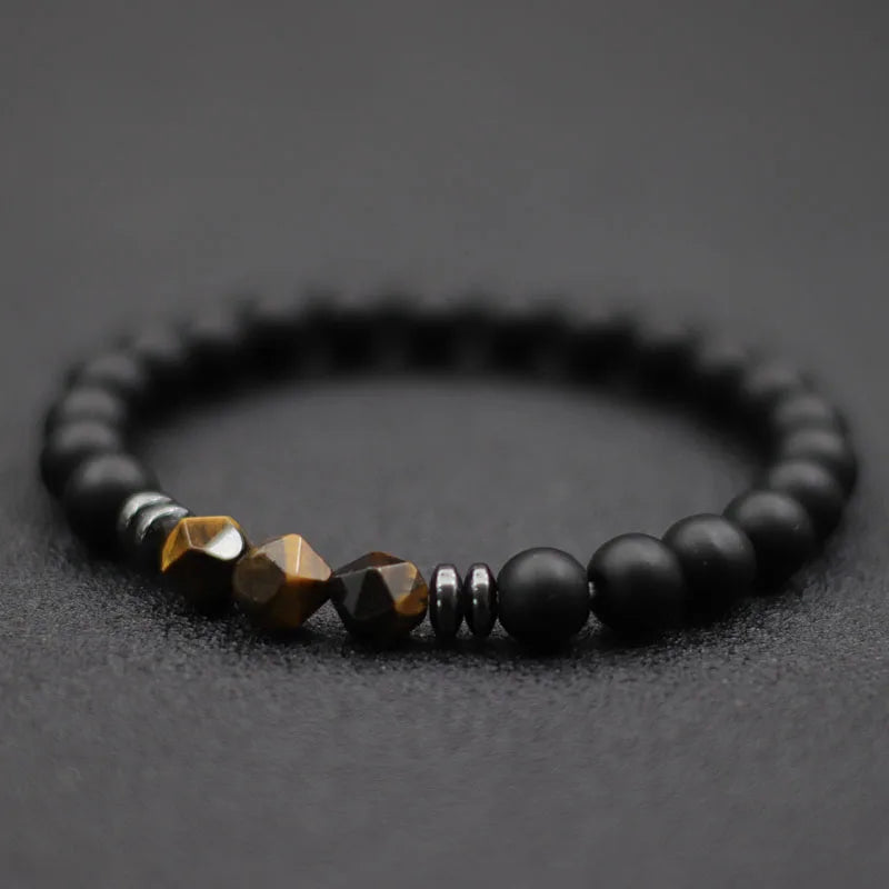 Men’s Black Onyx & Tiger Eye Jewel Beaded Bracelet - zenton
