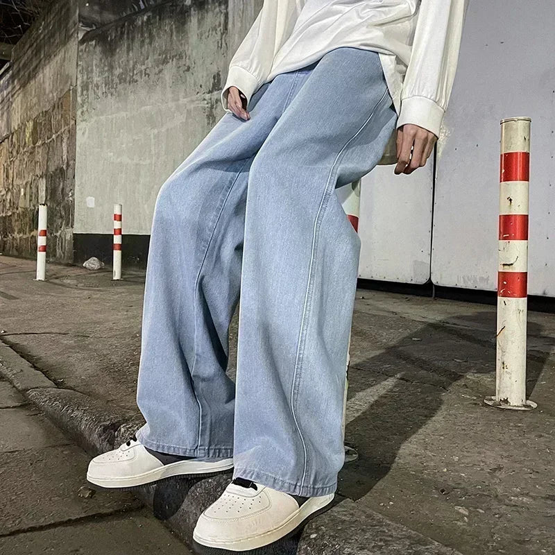 Men’s Korean Style Wide Leg Jeans – Loose Straight Fit Casual Jeans - zenton