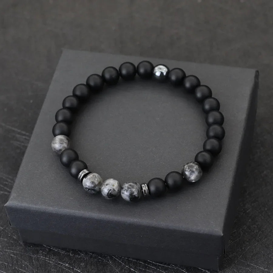 Men’s Black & Red Bead Jewel Bracelet – Casual Style - zenton