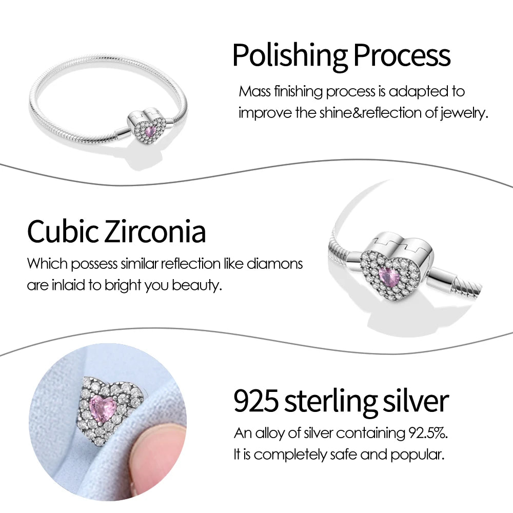 Peach Heart Zircon S925 Silver Jewel Bracelet for Women - zenton