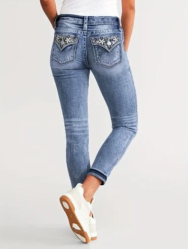 Women’s Slim-Fit Embroidered Jeans – Stretch Casual Pants - zenton
