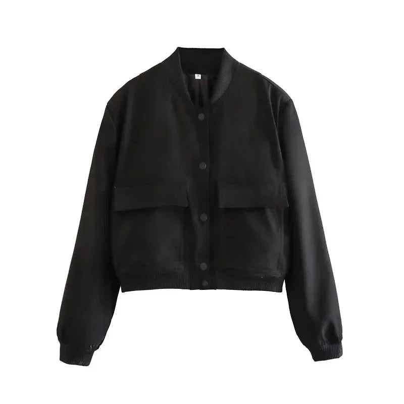 Women’s Cropped Bomber Jacket – Casual Slim Aviator Coat zenton