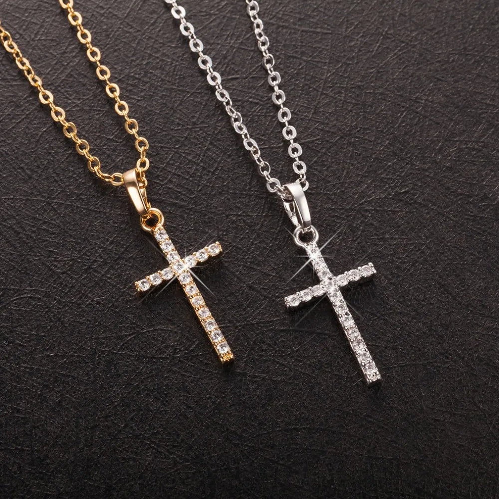 Cross Pendant Rhinestone Necklace – Artificial Jewellery Set - zenton