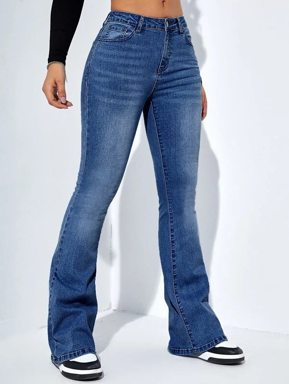 Women’s High Waist Flared Jeans – Slim Stretch Casual Pants - zenton
