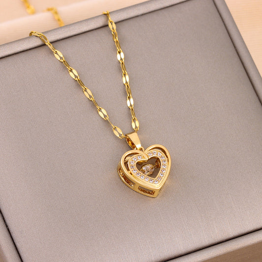 Rhinestone Titanium Steel Pendant – Unisex Necklace - zenton