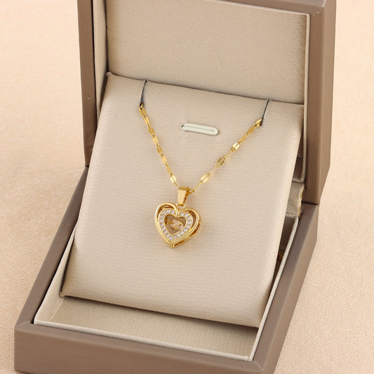 Rhinestone Titanium Steel Pendant – Unisex Necklace - zenton