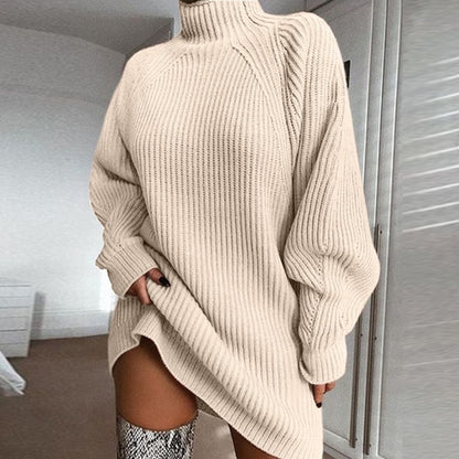 Solid Turtleneck Long Sweater Dress for Winter Women - zenton
