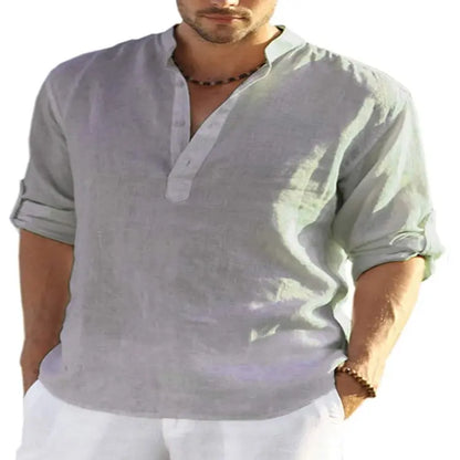 Men’s Casual Cotton Linen Long Sleeve Shirt – Loose Fit - zenton