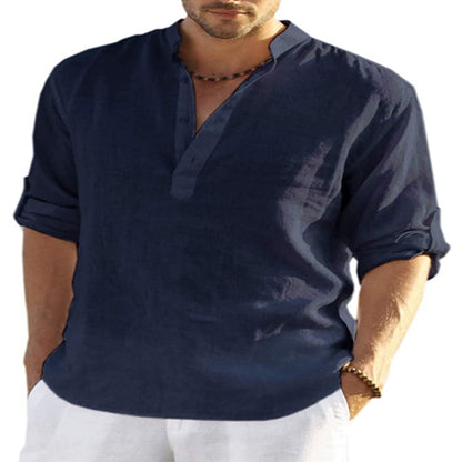Men’s Casual Cotton Linen Long Sleeve Shirt – Loose Fit - zenton