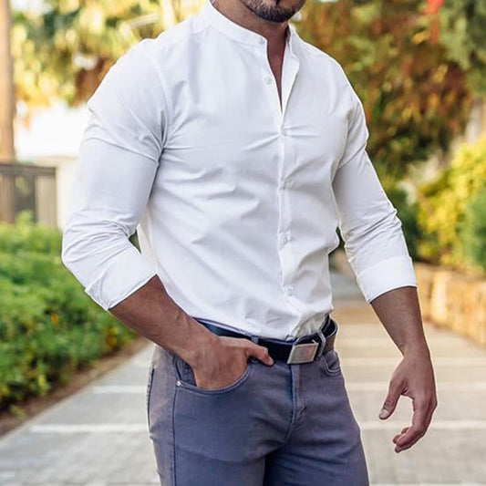 Men’s Slim Fit Long Sleeve Button-Down Shirt - zenton