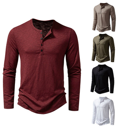 Men’s Long Sleeve Henry Collar T-Shirt with Buttons - zenton