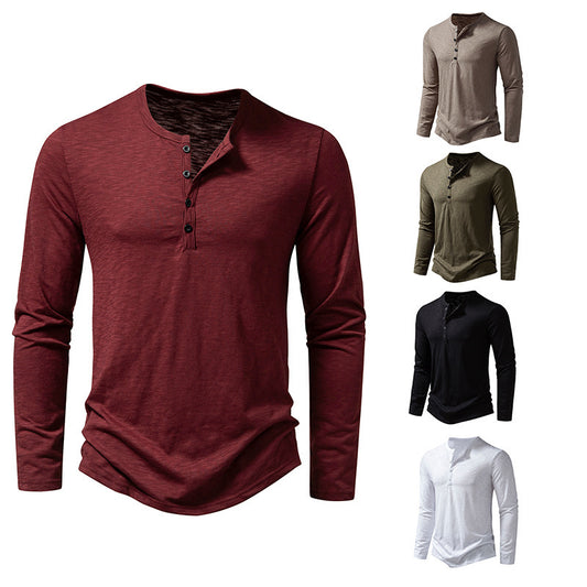 Men’s Long Sleeve Henry Collar T-Shirt with Buttons - zenton