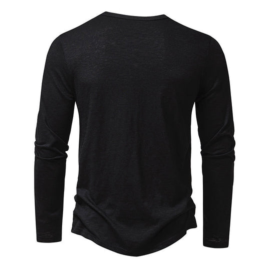 Men’s Long Sleeve Henry Collar T-Shirt with Buttons - zenton