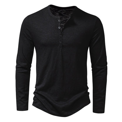 Men’s Long Sleeve Henry Collar T-Shirt with Buttons - zenton