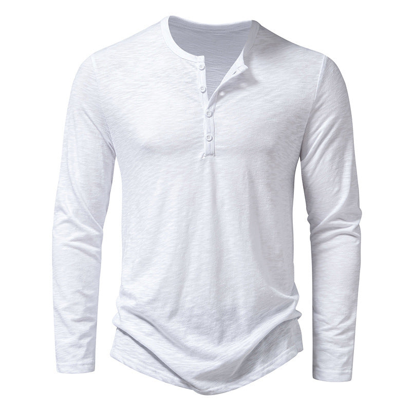 Men’s Long Sleeve Henry Collar T-Shirt with Buttons - zenton