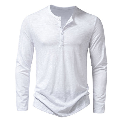 Men’s Long Sleeve Henry Collar T-Shirt with Buttons - zenton