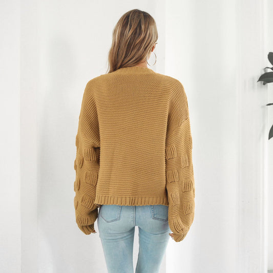 Women’s Puff Sleeve Chunky Knit Cardigan Sweater - zenton