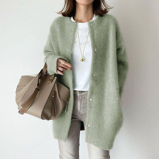 Loose Round Neck Solid Color Cardigan Jacket Women - zenton