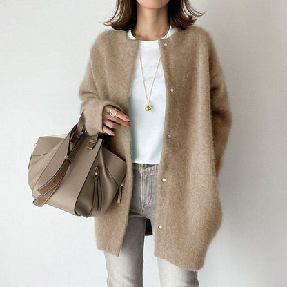 Loose Round Neck Solid Color Cardigan Jacket Women - zenton