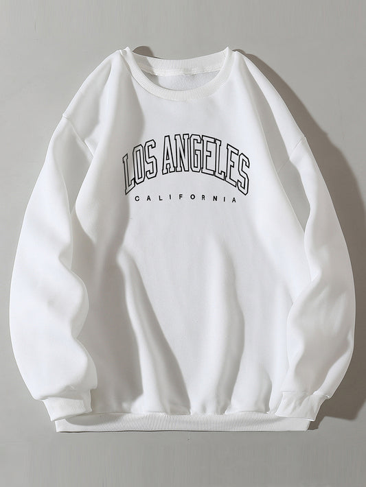 Los Angeles Letter Print Crew Neck Sweatshirt - zenton