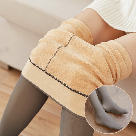 Fake Translucent Fleece Lined Plus Size Winter Tights - zenton