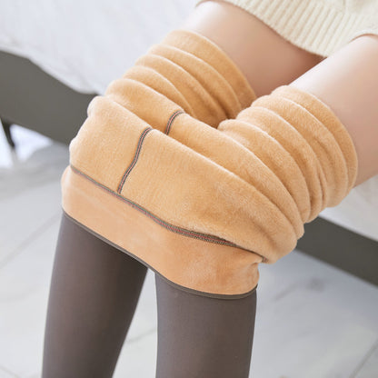 Fake Translucent Fleece Lined Plus Size Winter Tights - zenton