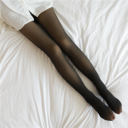 Fake Translucent Fleece Lined Plus Size Winter Tights - zenton