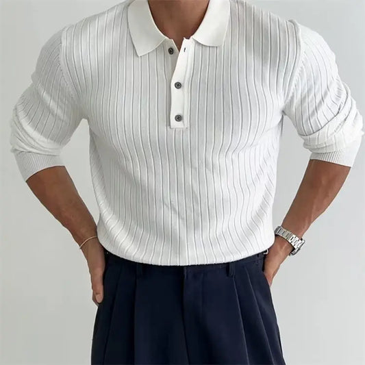 Men's Modern Lapel Button Knitted Long Sleeve Polo Shirt - zenton