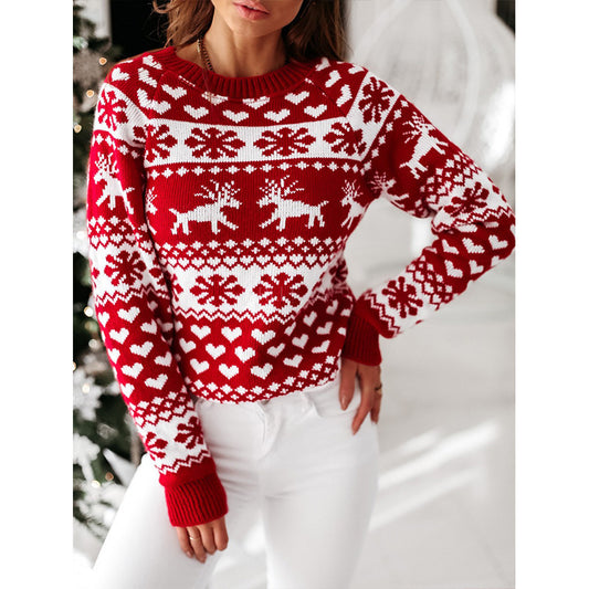 Christmas Elk Knitted Sweater – Women’s Long Sleeve - zenton