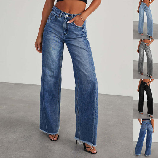 High Waist Wide-Leg Jeans – Slim Fit with Pockets - zenton