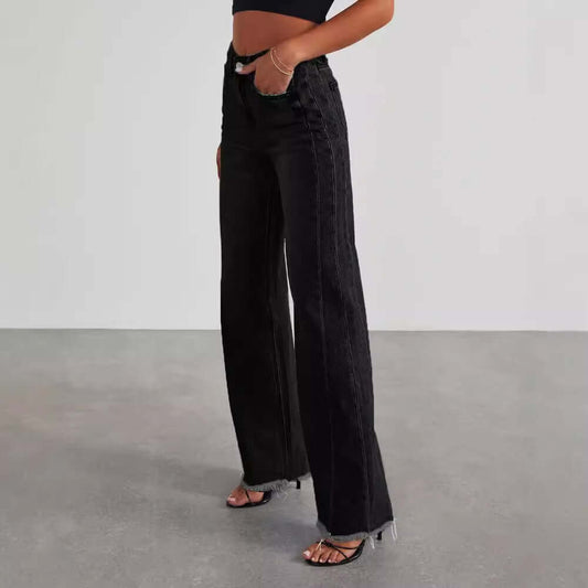 High Waist Wide-Leg Jeans – Slim Fit with Pockets - zenton