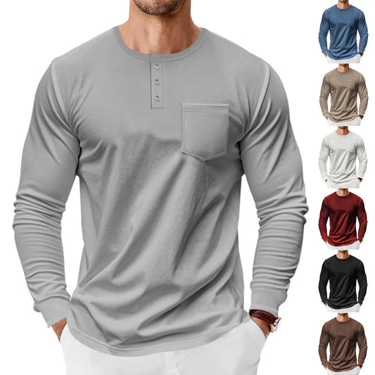 Men’s Henley Long Sleeve Shirt – Casual Classic Tee - zenton