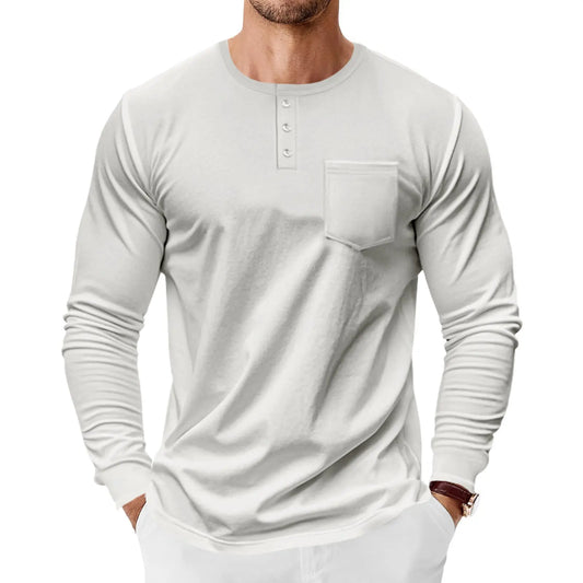 Men’s Henley Long Sleeve Shirt – Casual Classic Tee - zenton