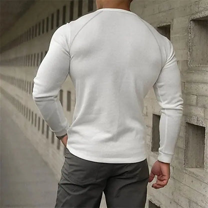 Men’s Henry Collar Long Sleeve Bottoming T-Shirt - zenton